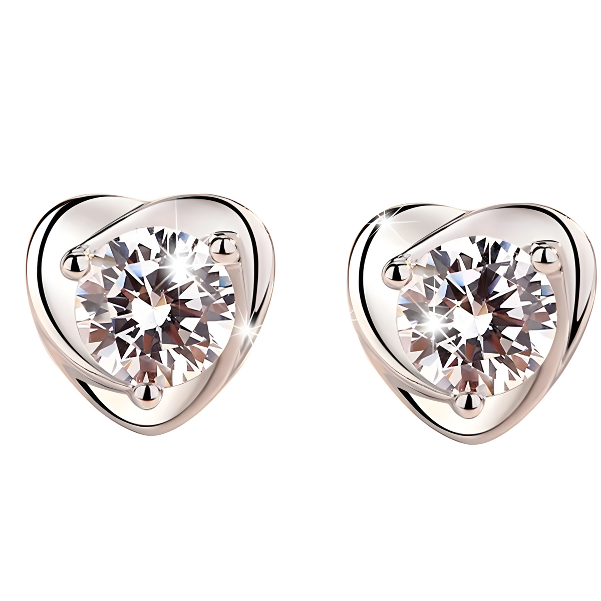 Sterling Silver Heart Stud Earrings Sparkling Cubic Zirconia Elegant Shape 484