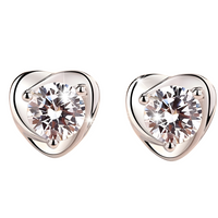 Sterling Silver Heart Stud Earrings Sparkling Cubic Zirconia Elegant Shape 484
