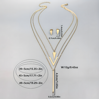 Women Stainless Steel Geometric Pendant Jewellery Set 3 Layer Gold Necklace 675