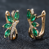 Cute Female Blue Green Stone Clip Earrings Charm Gold Copper White Zircon 593