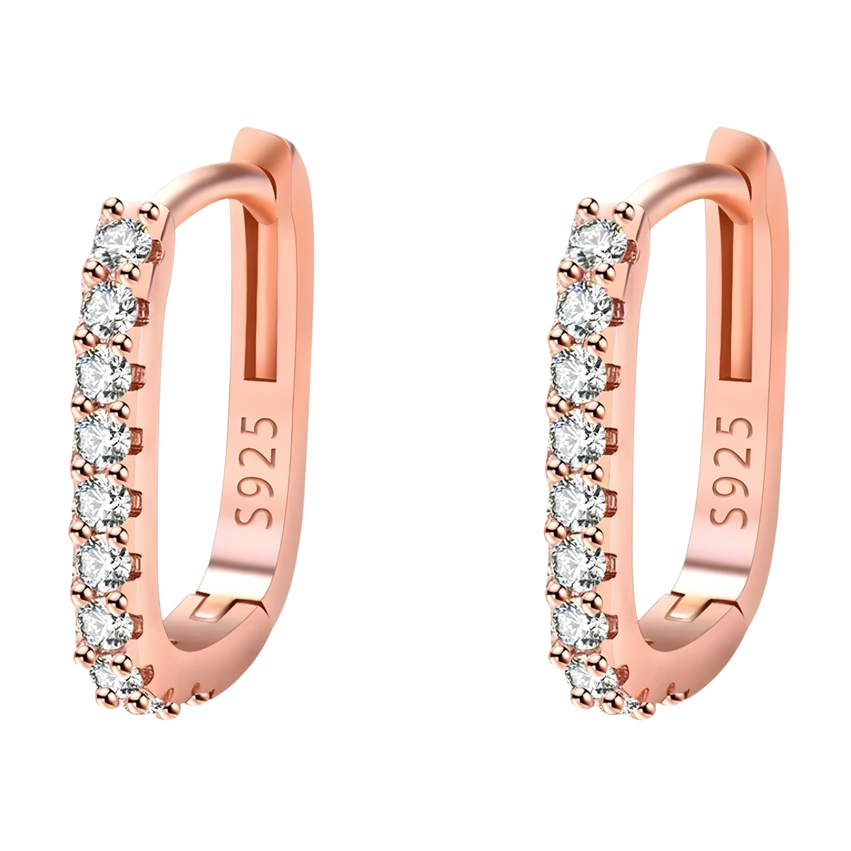 Rose Gold Plated Sterling Silver Cubic Zirconia Huggie Hoop Earrings Women b184