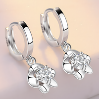 925 Silver-Plated Flower Zircon Hoop Earrings for Women – Trendy Plant-Shape 994