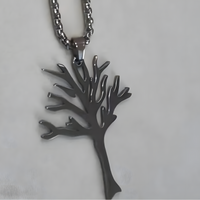 Stainless Steel Tree of Life Pendant Necklace - Modern Silver Tone Charm B85