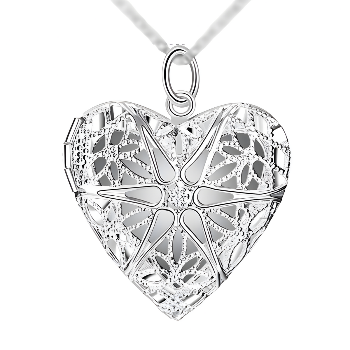 Vintage Heart Locket Necklace for Women – Silver-Plated Zinc Alloy Filigree 1225