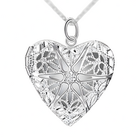 Vintage Heart Locket Necklace for Women – Silver-Plated Zinc Alloy Filigree 1225