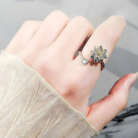 925 Sterling Silver Flower Spinner Ring - Adjustable Anxiety Ring Rotatable 394