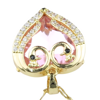 18K Gold Inlaid Pink Crystal Heart Pendant Necklace Cubic Zirconia Micro 1310