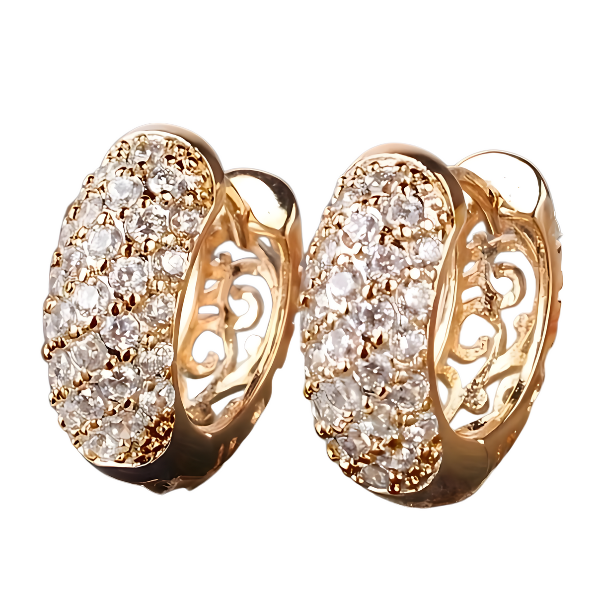 Luxury Pave Hoop Earrings for Women – Rose Gold Tone Cubic Zirconia Huggie 650