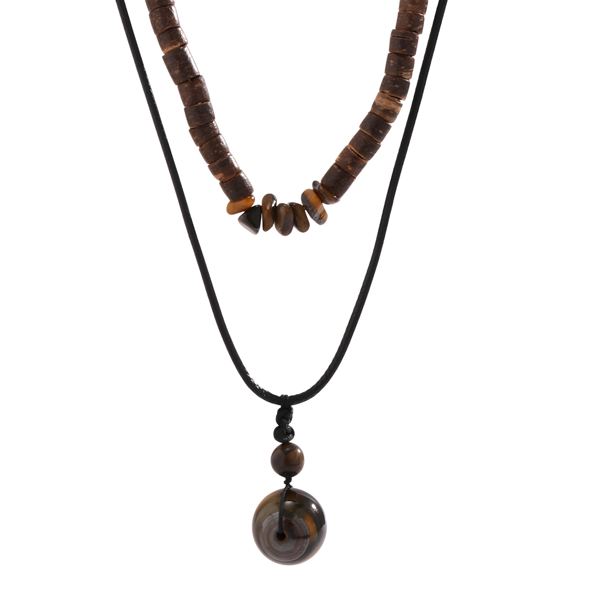 Men’s Vintage Layered Necklace Set, Natural Stone Style Pendant Necklace 1707