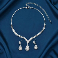 3pcs Earring + Necklace Elegant Jewelry Set Silver Plated Inlaid Waterdrop 96 UK
