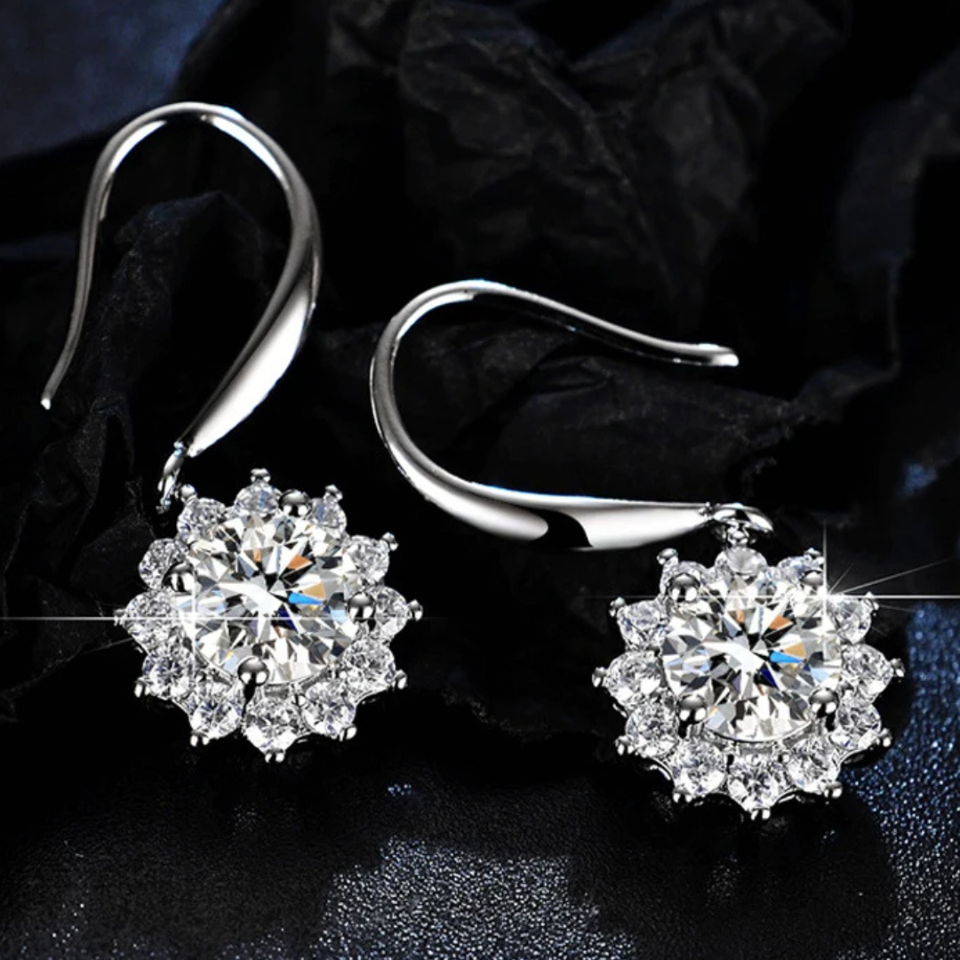 925 Sterling Silver Round Zircon Sun flower Drop Earrings Women Jewelry 296