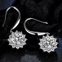 925 Sterling Silver Round Zircon Sun flower Drop Earrings Women Jewelry 296