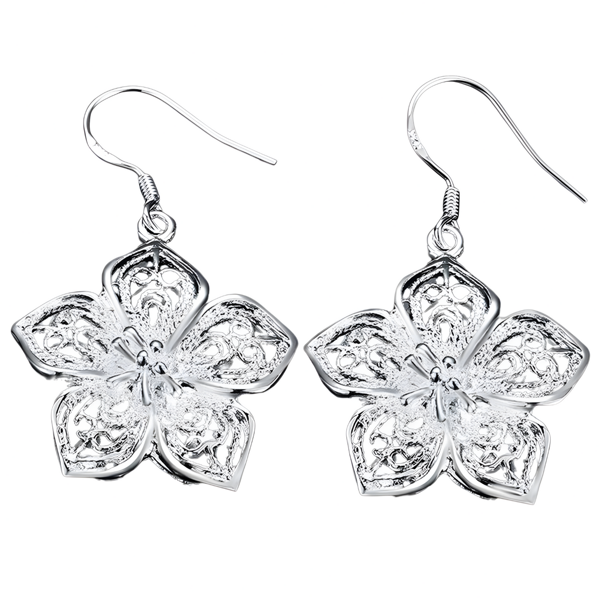 Silver Plated Flower Earrings for Women–Copper Alloy 925 Silver Plating 1219