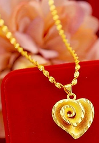 Vintage Luxury Heart Pendant Necklace 24K Gold Plated Copper, Elegant Spiral 124