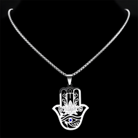 Hamsa Hand Lotus Necklace – Stainless Steel Eye Of Horus Pendant, Silver 1089