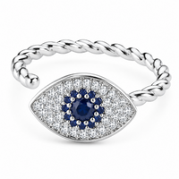 Evil Eye Spinner Ring For Women, Adjustable Open Band Fidget Anxiety Ring 1514