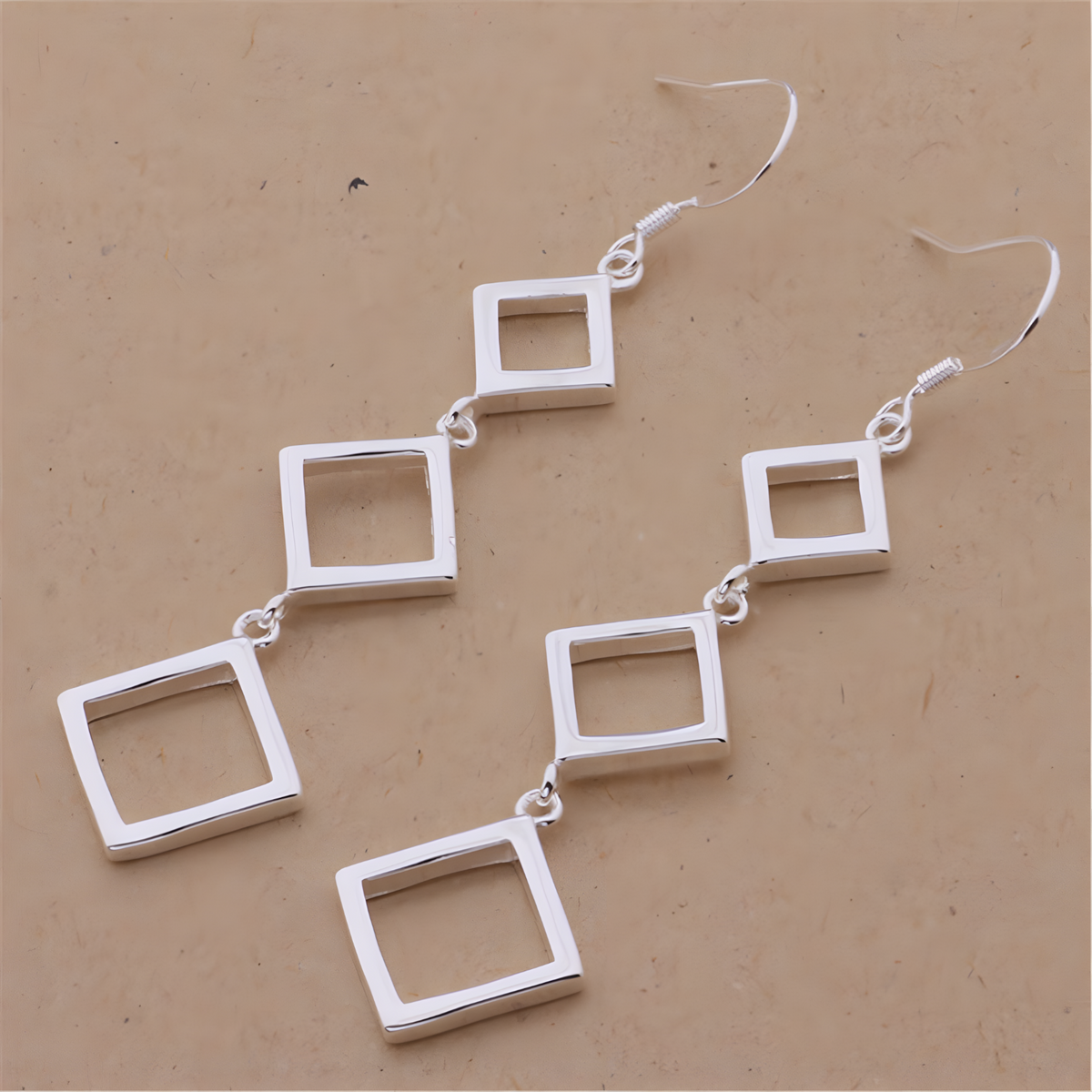 Geometric Square Drop Earrings for Women – Long Dangle Statement Copper 1196