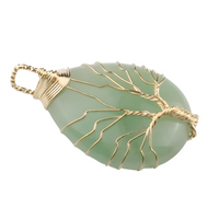 Green Aventurine Oval Tree Of Life Pendant Necklace For Women Statement Gem 1340