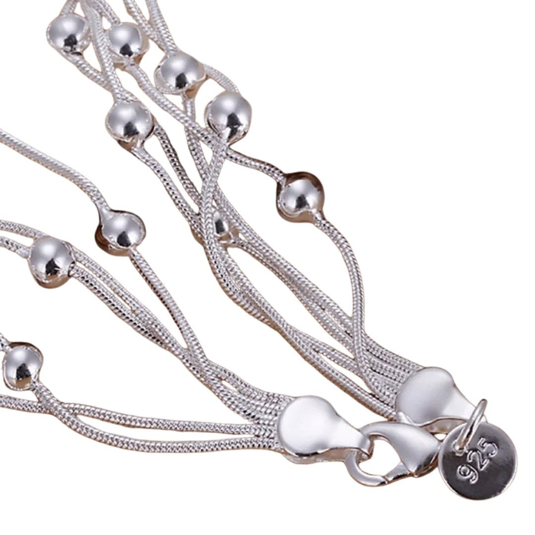 925 Sterling Silver Multi-Strand Snake Chain Bracelet Smooth Round Beads 416