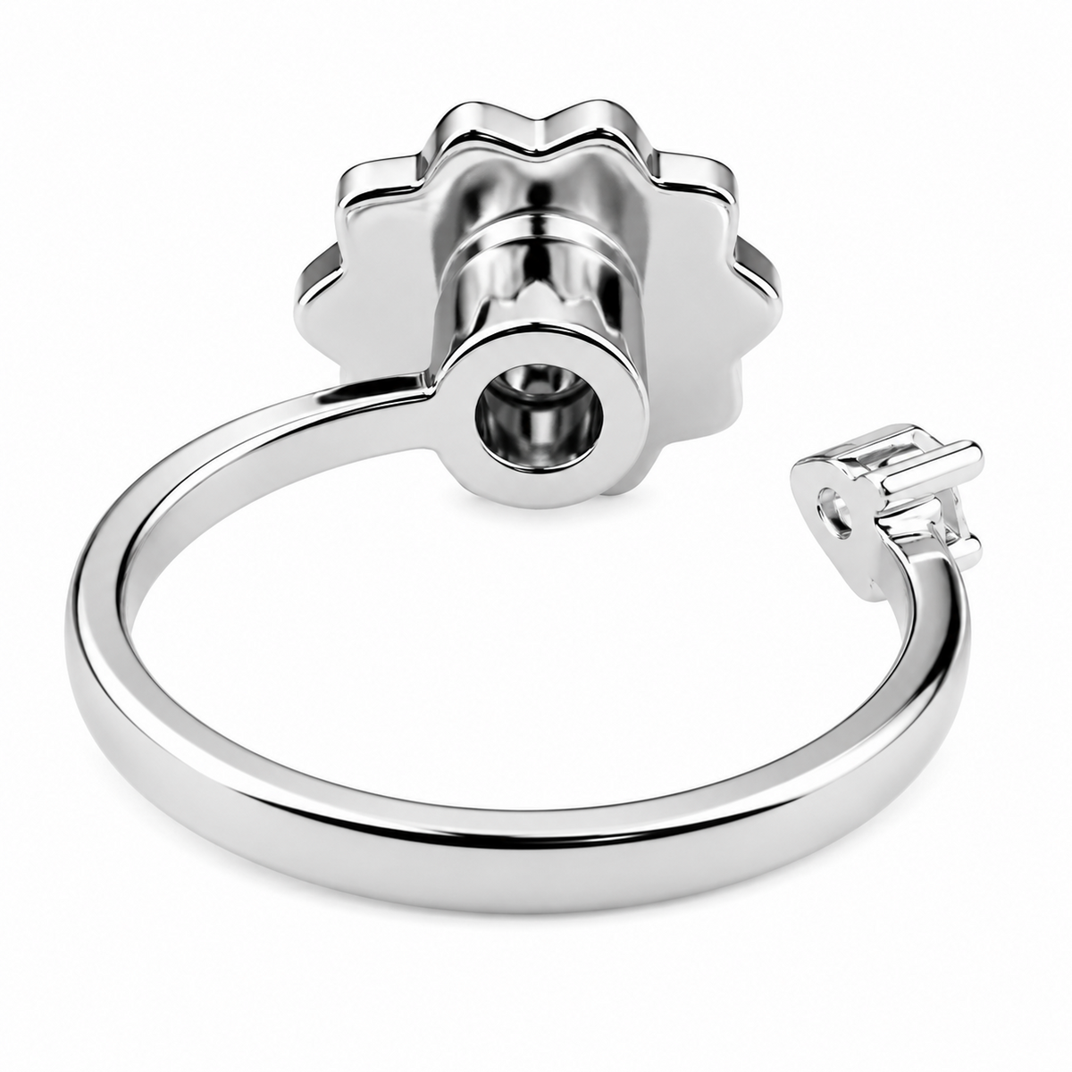 Daisy Flower Adjustable Open Ring Silver Tone Statement Ring Clear Accent 1596