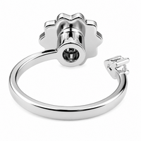 Daisy Flower Adjustable Open Ring Silver Tone Statement Ring Clear Accent 1596