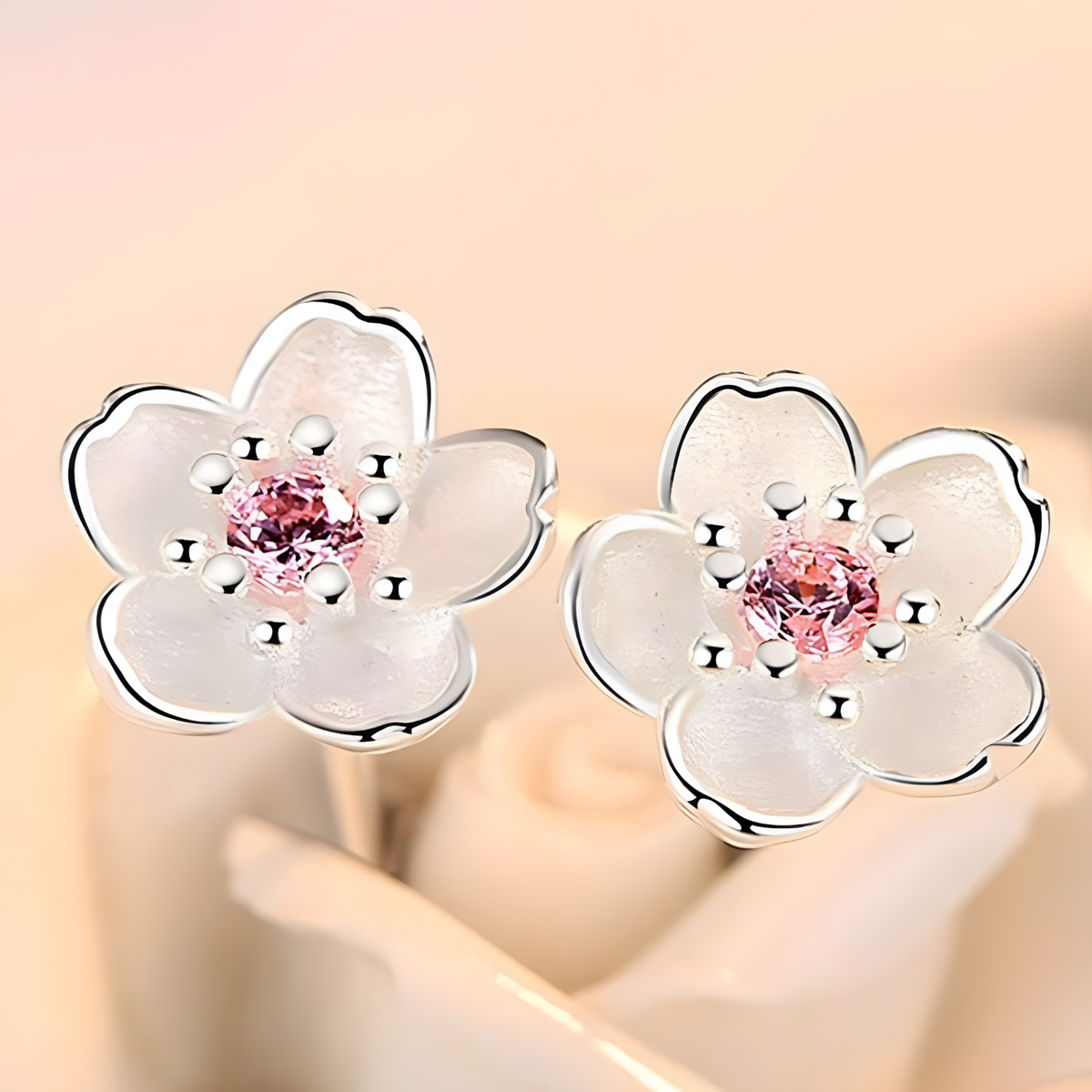 Cherry Blossom Stud Earrings for Women 925 SilverPlated Alloy Floral Design 1003