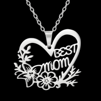 Best Mom Heart Necklace for Women – Stainless Steel Cutout Floral Pendant 1170