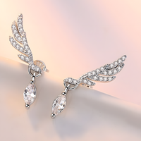 Feather Wing Crystal Stud Earring for Women – Trendy Angel Wing Design 1057