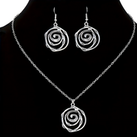 Boho Ethnic Spiral Jewelry Set for Women – Antique Silver Hollow-Out Pendant 676