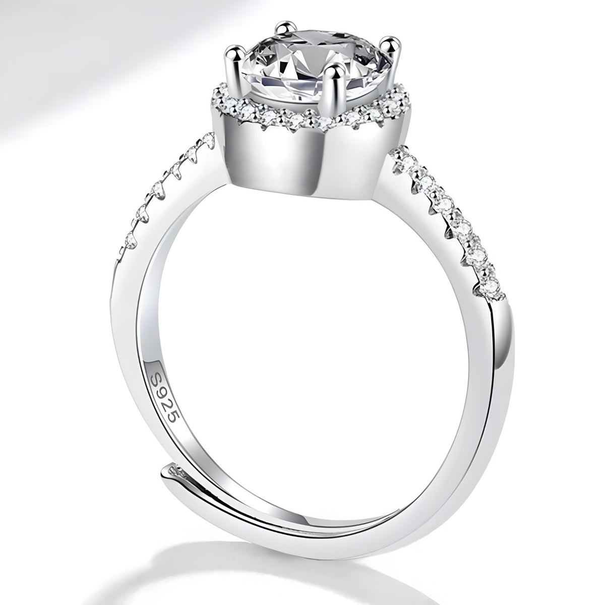 925 Sterling Silver AAA Cubic Zirconia Halo Engagement Ring, 8mm Round Cut 376
