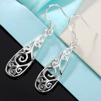 Handmade Silver Teardrop Earrings with Filigree Pattern - Dangle Jewelry B39