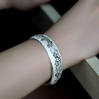 Bird Flower Open Cuff Bangle For Women - Wide Engraved Floral Bracelet  1788