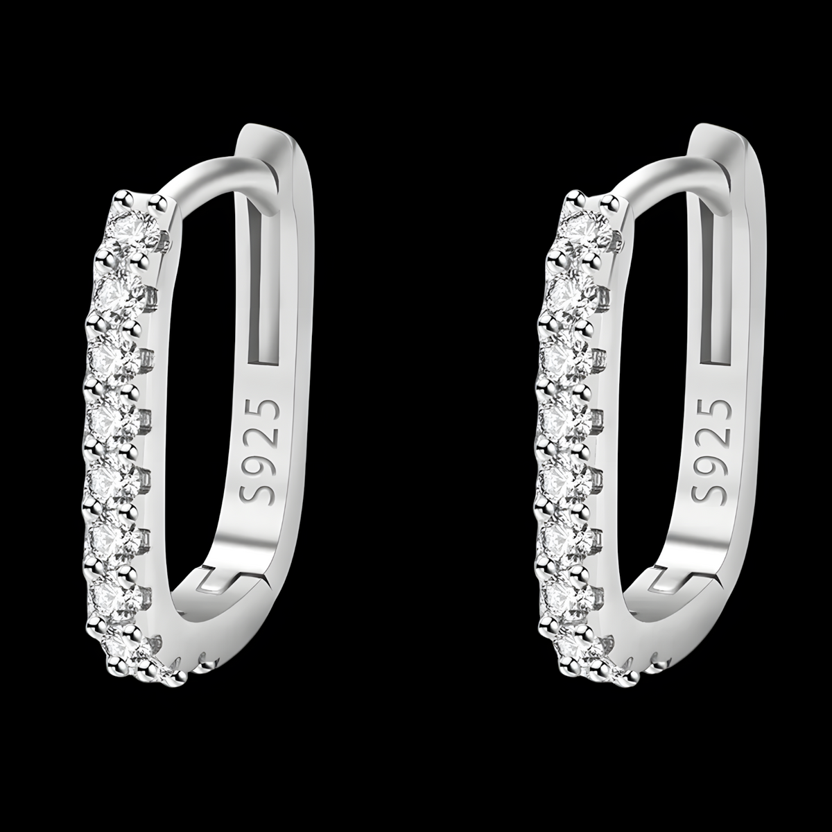 925 Sterling Silver Crystal Hoop Earrings Women Hypoallergenic Cubic Zircon b183