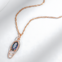 585 Rose Gold Color Oval Colorful Natural Zircon Pendant Necklace for Women 1274