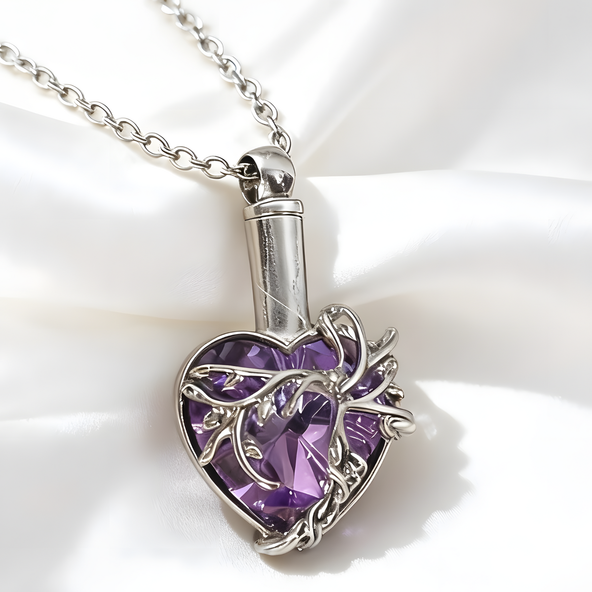 Elephant Tree Of Life Ashes Urn Necklace, Silver Plated Memorial Pendant B256