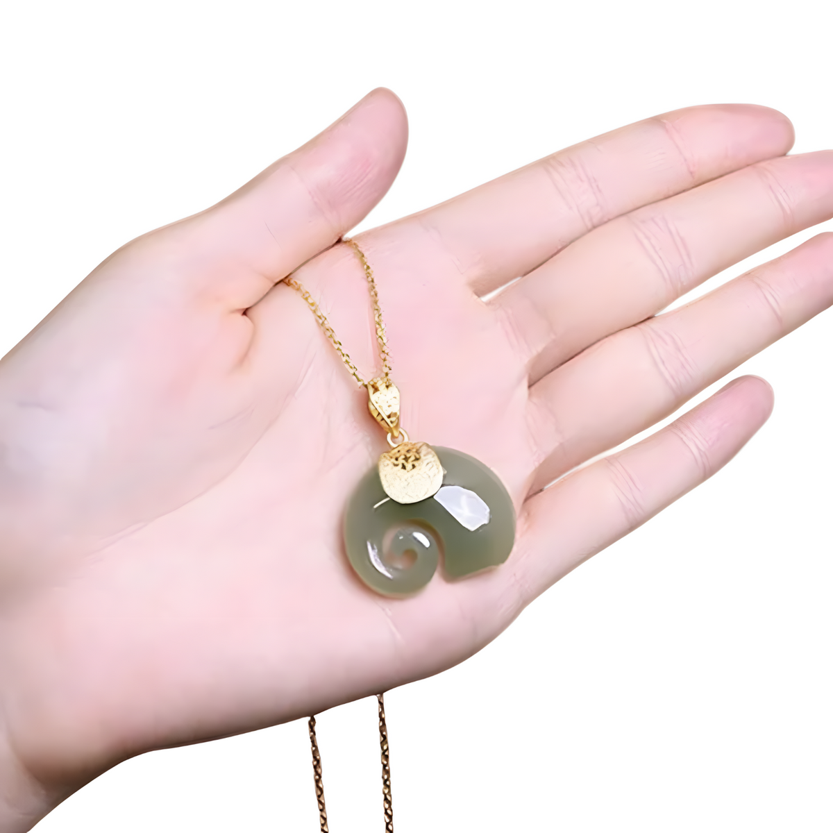 Women's Natural Jade Elephant Pendant Necklace 18K Gold Plated Chain Dainty 457