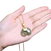 Women's Natural Jade Elephant Pendant Necklace 18K Gold Plated Chain Dainty 457