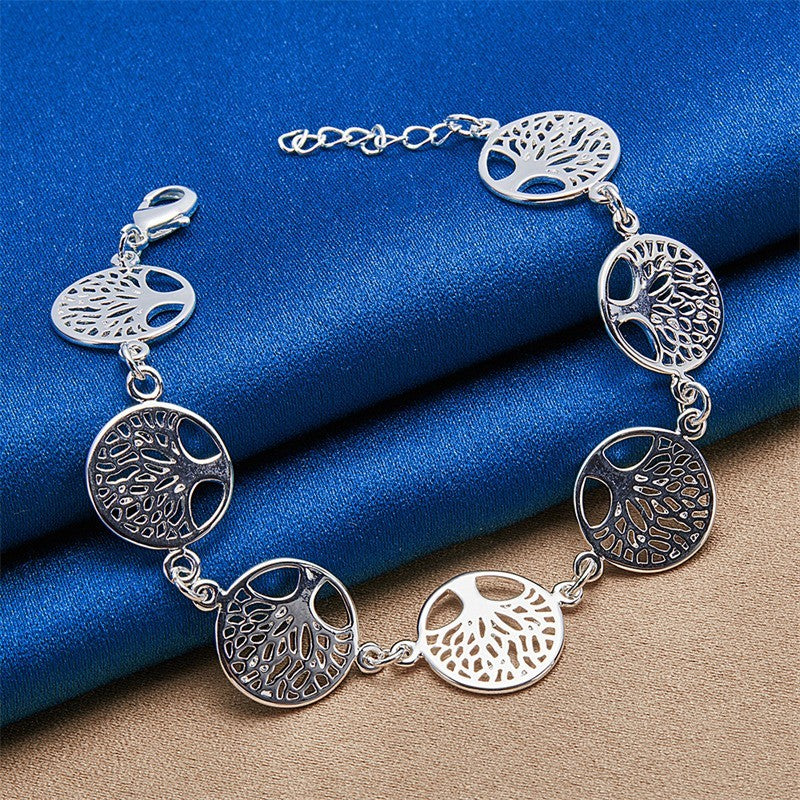 925 Sterling Silver Tree Of Life Bracelet Women Silver Chain Link Charm 1748