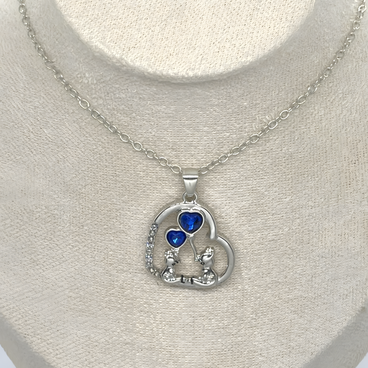 Blue Heart Fox Necklace and Earrings Set – Zinc Alloy Rhinestone Animal 1238