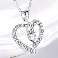 Luxury Paved Heart Necklace - Dazzling Cubic Zirconia Silver Tone for Women B72