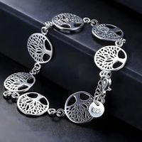 925 Sterling Silver Tree Of Life Bracelet Women Silver Chain Link Charm 1748