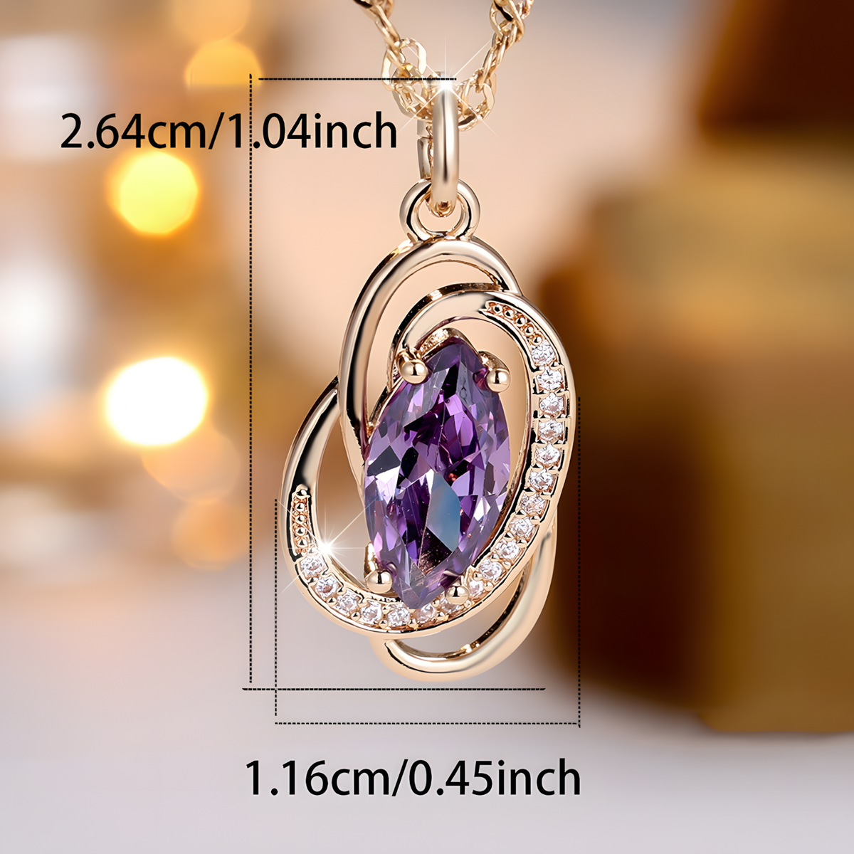 585 Rose Gold Plated Oval Purple Cubic Zirconia Pendant Necklace for Women 1288