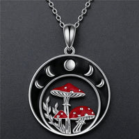 Moon Phase Mushroom Pendant Necklace Silver Plated Gothic Nature Charm B137