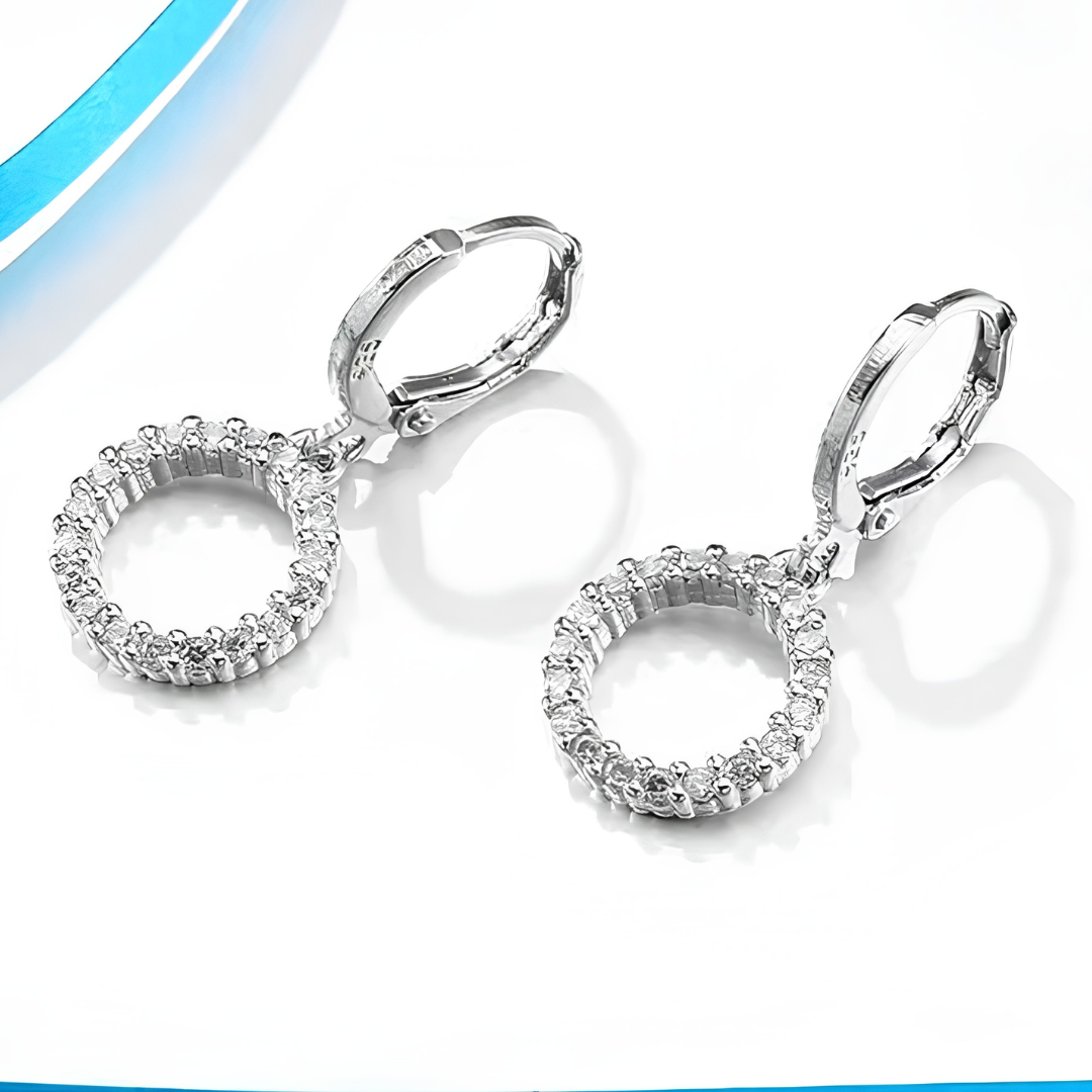 Women's Trendy Circle Pendant Necklace Earrings Set, Elegant Cubic Zirconia 1720