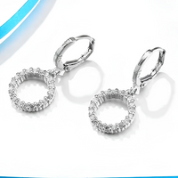 Women's Trendy Circle Pendant Necklace Earrings Set, Elegant Cubic Zirconia 1720