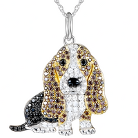 Basset Hound Dog Pendant Necklace, Zinc Alloy MultiColor Rhinestone  B229