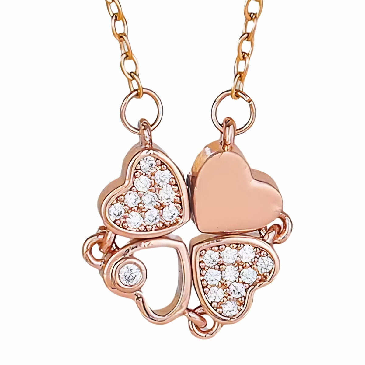 Rose Gold Four Leaf Clover Heart Pendant Necklace For Women Openable Clover 1686