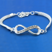 Infinity Symbol Bracelet – Silver Zinc Alloy Chain with Sparkling Rhinestone B89