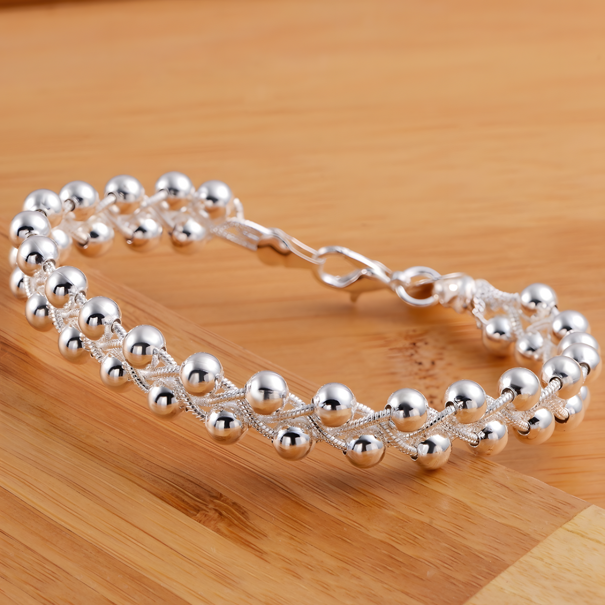 Twisted Bead Bracelet For Women 20CM Lobster Clasp Round Ball Statement 1774