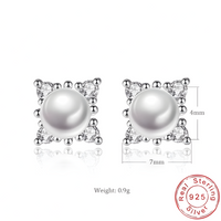 Dainty 925 Sterling Silver Pearl Stud Earrings Elegant & Minimalist Jewelry 302